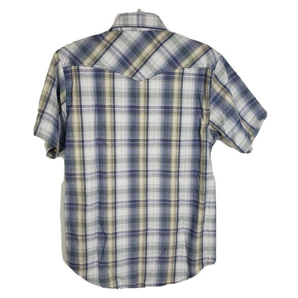 RK Brand Mens Shirt Size Small Western Pearl Snap 2 Pocket Blue Plaid Short Slv - Picture 2 of 9